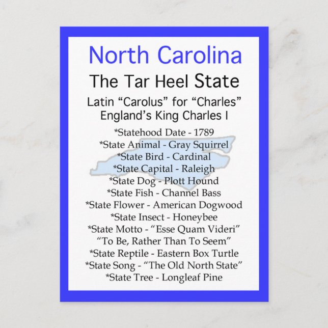 About North Carolina Postcard (Front)