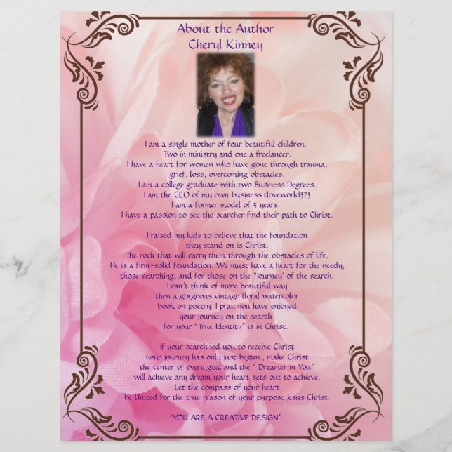 About the Author Cheryl Kinney Personalised Paper (Front)