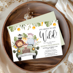 About to get Wild Safari animals boy baby shower Invitation