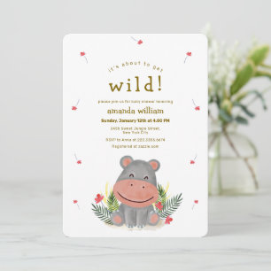 About To Get Wild Safari Floral Hippo Baby Shower  Invitation