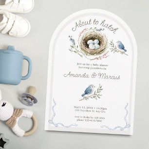 About To Hatch Blue Bird Nest Baby Shower Invitation