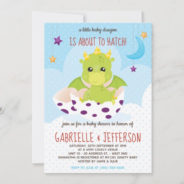 About To Hatch Dragon Baby Shower Invitation (Front)