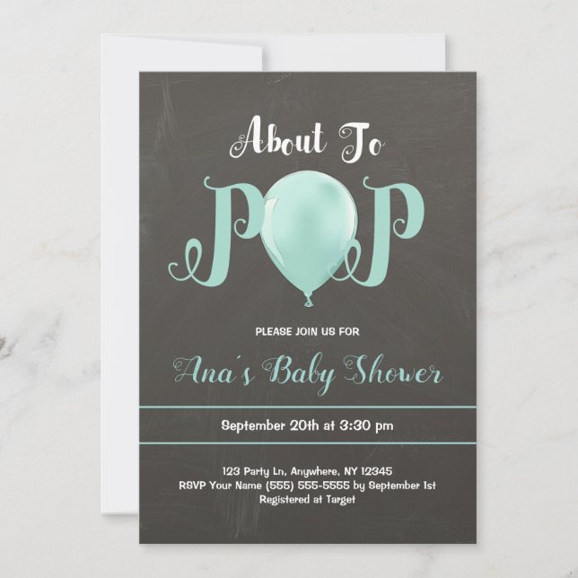 About to Pop Balloon Baby Shower Invitation | Mint (Front)