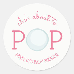 About to Pop Bubble Baby Shower Sticker Pink