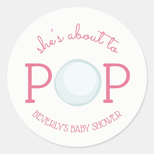 About to Pop Bubble Baby Shower Sticker Pink (Front)