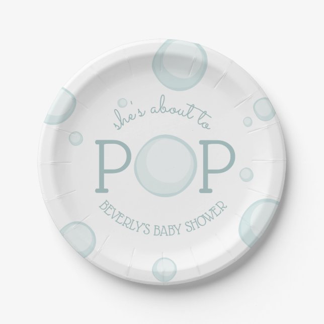 About to Pop Bubbles Baby Shower Paper Plate (Front)