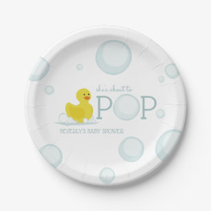 About to Pop Bubbles Rubber Duck Baby Shower Paper Plate