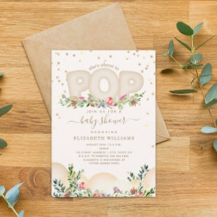 About to Pop Floral Neutral Balloons Invitation