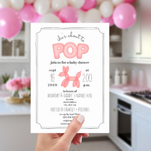 About To Pop Pink Balloon Animal Baby Shower Invitation