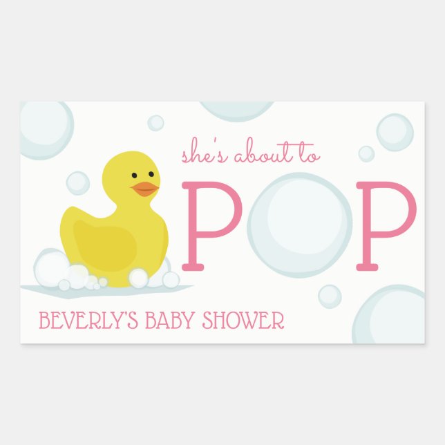 About to Pop Rubber Duck Baby Shower Sticker Pink (Front)