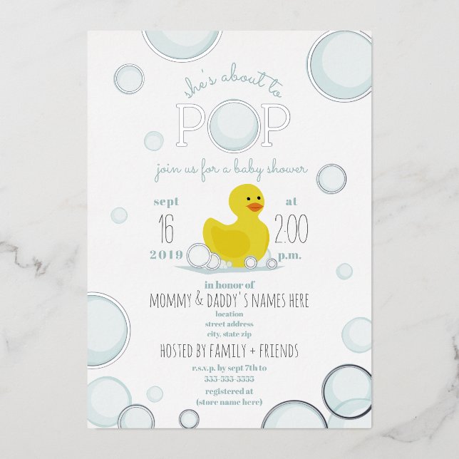 About To Pop Rubber Duck Bubbles Baby Shower (Front)
