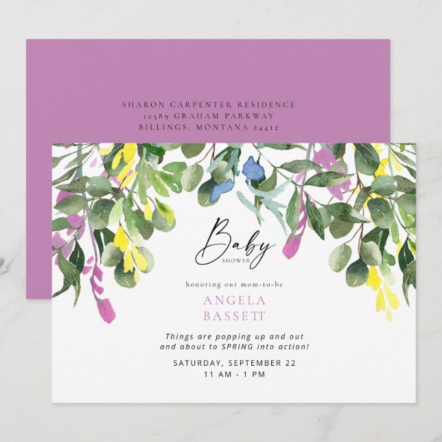 About to Pop Wildflower Lavender Baby Shower Invitation (Front/Back)