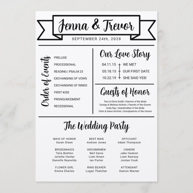 About Us Fun Minimalist Wedding Program (Front)