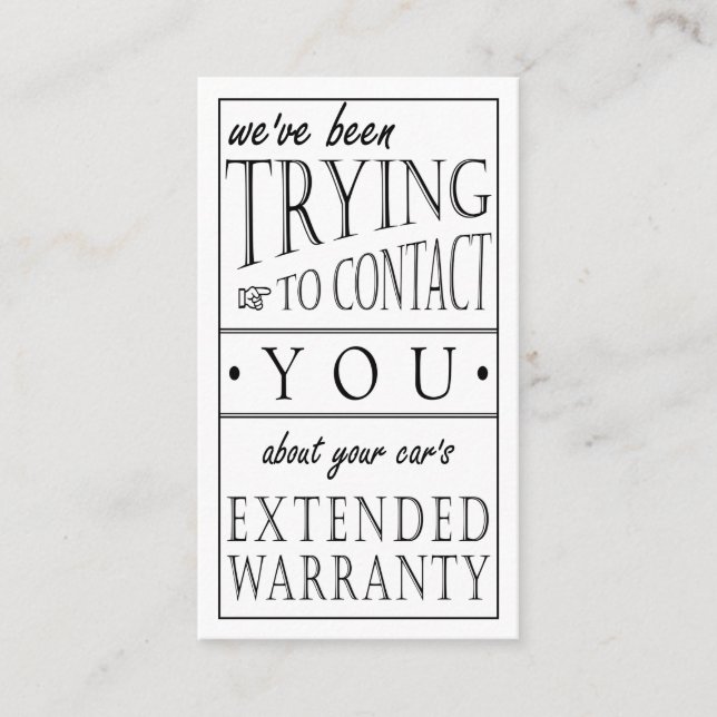 About Your Car's Extended Warranty Business Card (Front)