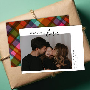 Above All Love Modern Plaid Photo Christmas Holiday Card