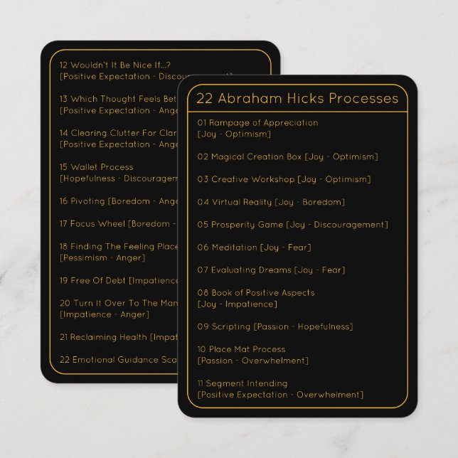 Abraham Hicks LOA 22 Processes List Black Card (Front/Back)