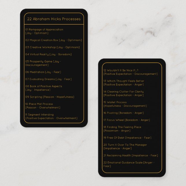 Abraham Hicks LOA 22 Processes List Black Pocket Card (Front/Back)