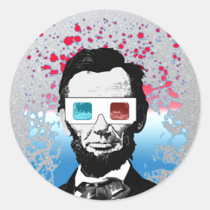 Abraham Lincoln 3D Glasses Patriotic Glitter Art Classic Round Sticker
