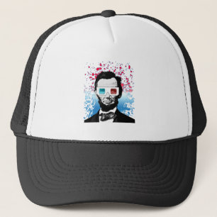 Abraham Lincoln 3D Glasses Patriotic Pop Art Trucker Hat