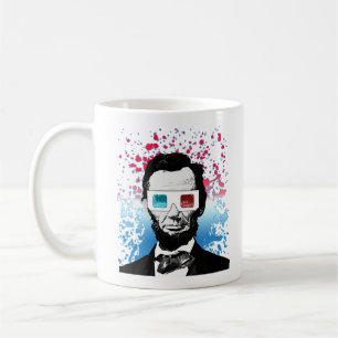 Abraham Lincoln 3D Glasses Patriotic Red Blue Coffee Mug