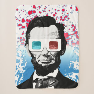 Abraham Lincoln 3D Glasses Patriotic Red Blue Sherpa Blanket