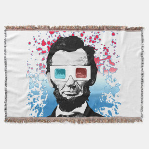 Abraham Lincoln 3D Glasses Patriotic Red Blue Throw Blanket