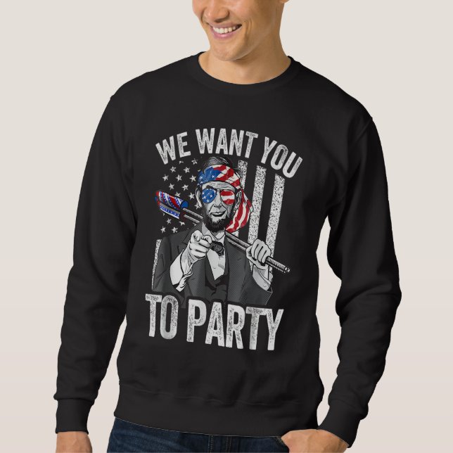 Abraham Lincoln 4th Of July Men American USA Flag Sweatshirt (Front)