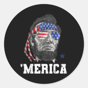 Abraham Lincoln 4th Of July Merica Men Women Ameri Classic Round Sticker