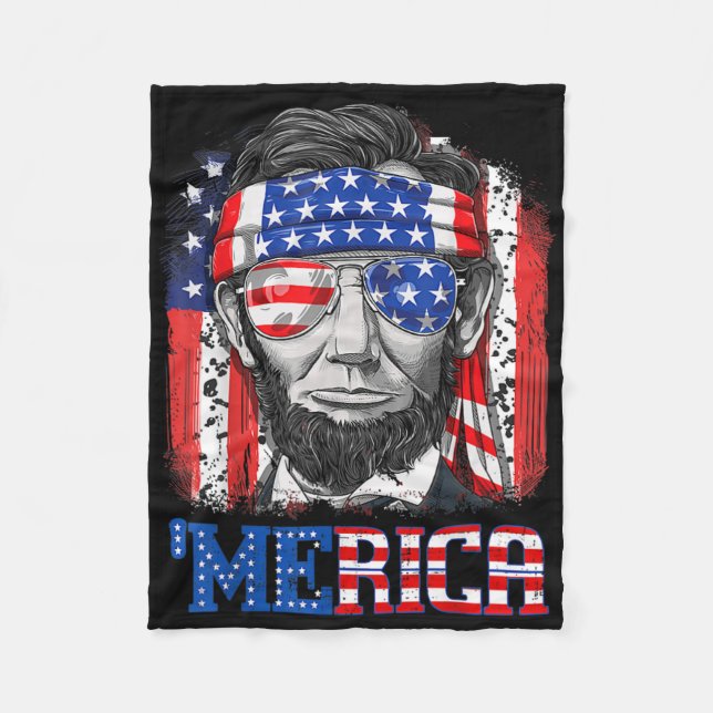 Abraham Lincoln 4th Of July Merica Men Women Ameri Fleece Blanket (Front)