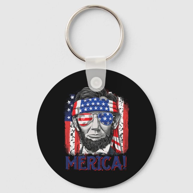 Abraham Lincoln 4th Of July Merica Men Women Ameri Key Ring (Front)