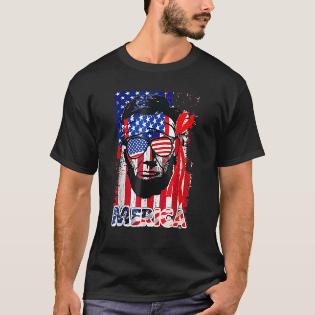 Abraham Lincoln 4th Of July Merica Men Women Ameri T-Shirt (Front)