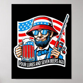 Abraham lincoln angler four lures and seven beers poster