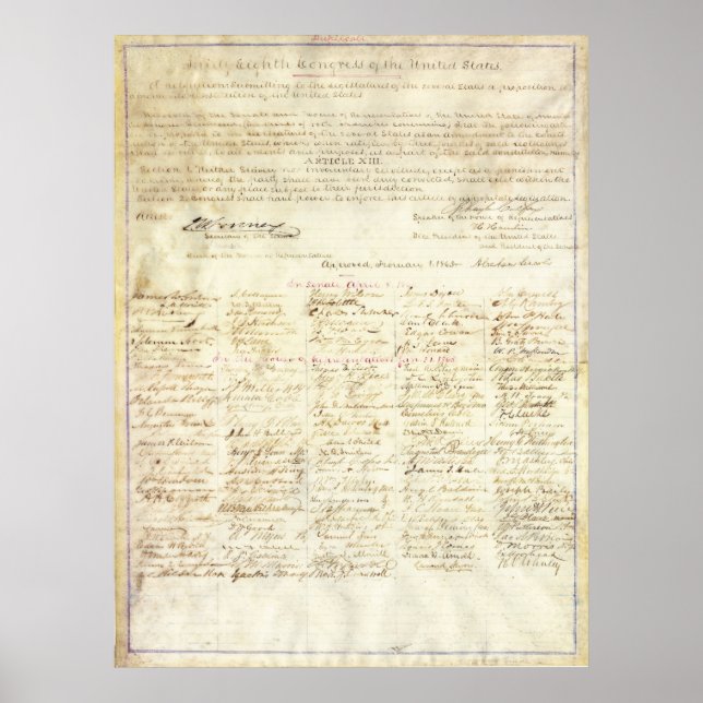 Abraham Lincoln Approval Signature 13th Amendment Poster (Front)