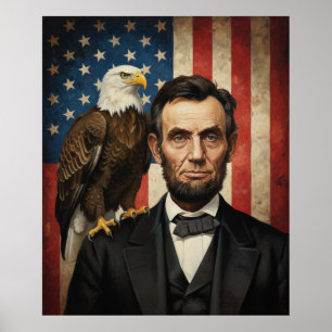 Abraham Lincoln Bald Eagle Patriotic Vintage Flag Poster