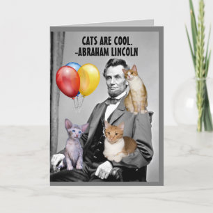 ABRAHAM LINCOLN BIRTHDAY CAT GREETING CARD