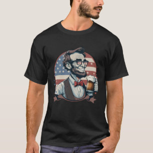 Abraham Lincoln Drinking 4th of July American Flag T-Shirt