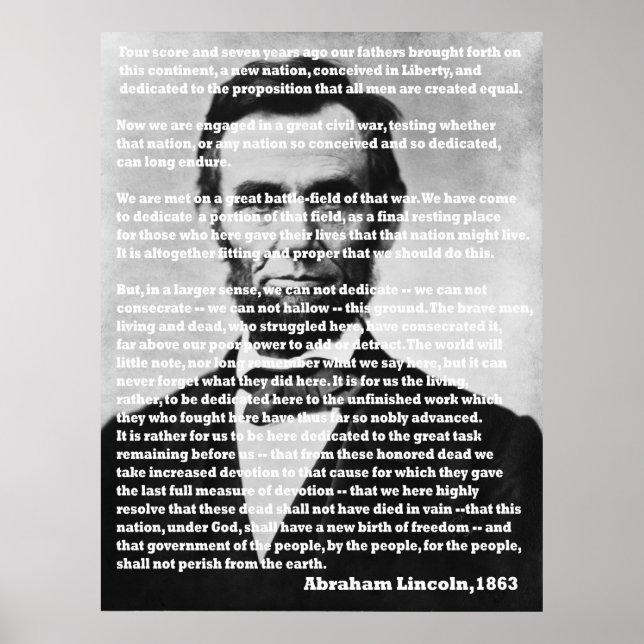 Abraham Lincoln Gettysburg Address Portrait Poster (Front)