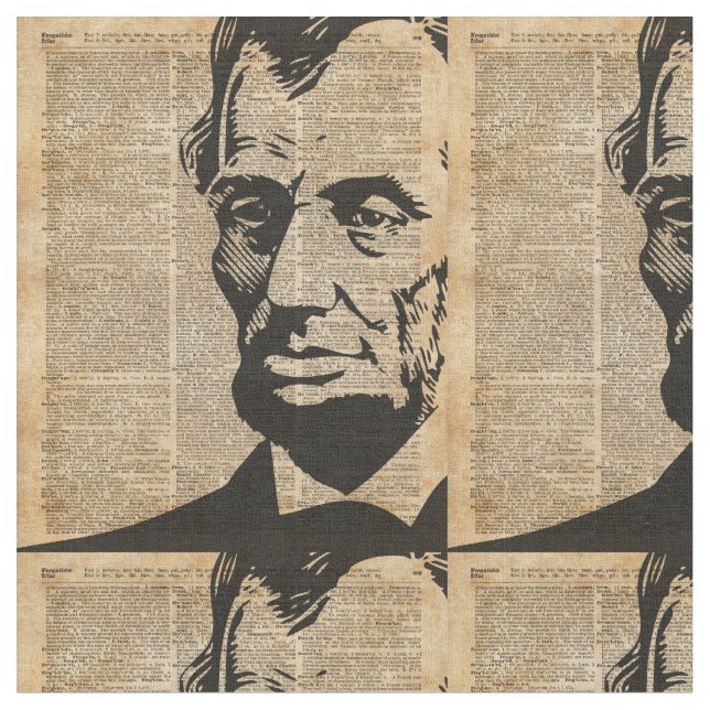 Abraham Lincoln Historical Vintage Dictionary Art Fabric (Close Up)