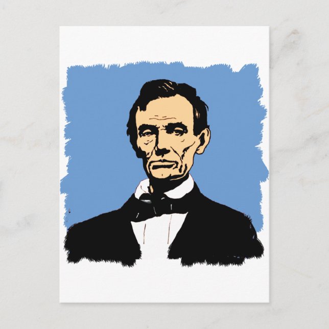 Abraham Lincoln Illustration on Blue Postcard (Front)