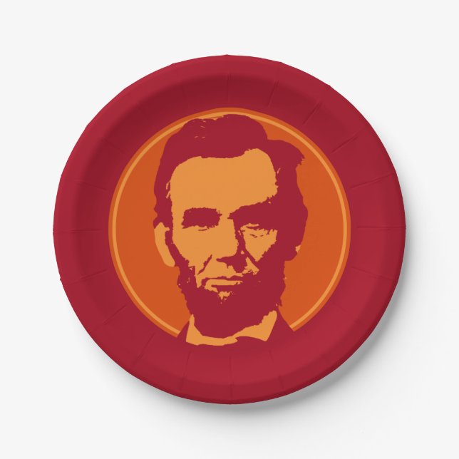Abraham Lincoln in Pop Art Orange & Red Paper Plate (Front)