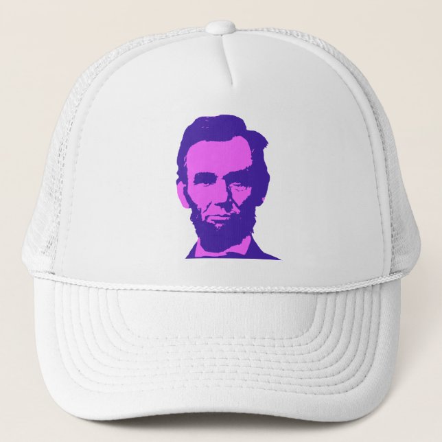 Abraham Lincoln in Pop Art Pink & Purple Trucker Hat (Front)