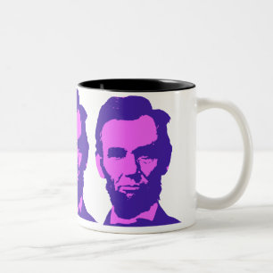 Abraham Lincoln in Pop Art Pink & Purple Two-Tone Coffee Mug
