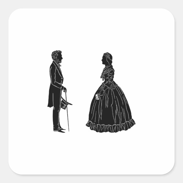 abraham lincoln mary todd lincoln silhouette square sticker (Front)
