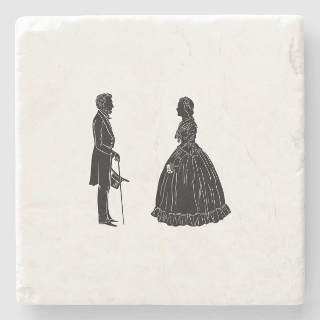 abraham lincoln mary todd lincoln silhouette stone coaster (Front)
