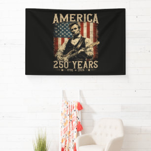 Abraham Lincoln Playing Guitar 4th July Banner