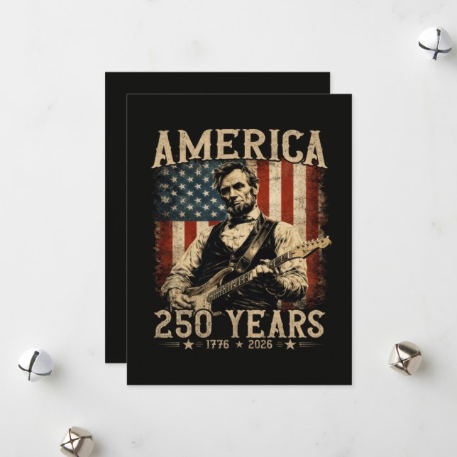 Abraham Lincoln Playing Guitar 4th July Holiday Card (Front/Back In Situ)