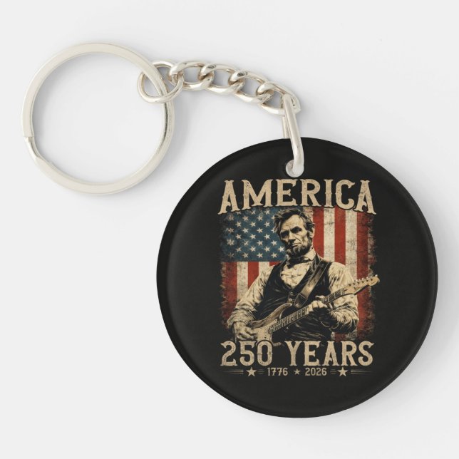 Abraham Lincoln Playing Guitar 4th July Key Ring (Front)
