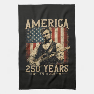 Abraham Lincoln Playing Guitar 4th July Tea Towel
