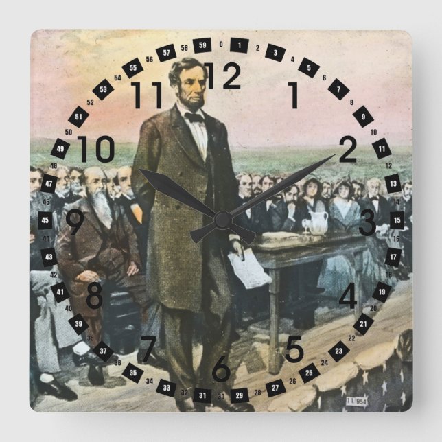 Abraham Lincoln Recites the Gettysburg Address Square Wall Clock (Front)