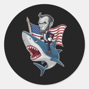 Abraham Lincoln Riding A Shark 4th Of July Patriot Classic Round Sticker